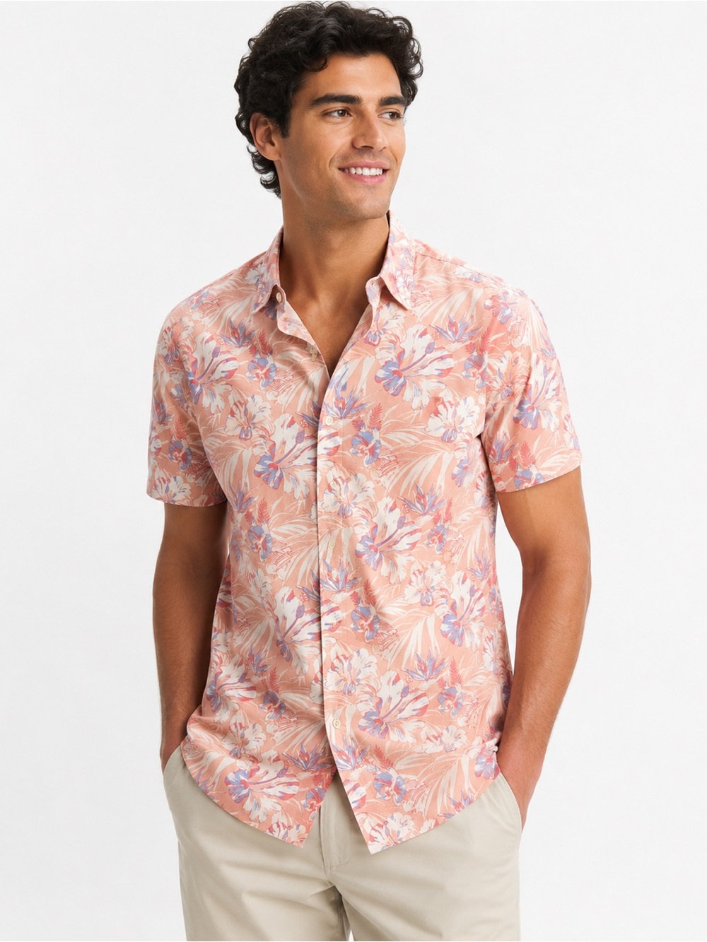 IZOD Men’s Tropical Floral Short Sleeve Button-Up Shirt – Size S/P – NWT